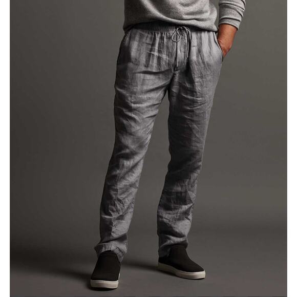 James Perse Beige Gray Linen Pants High-Rise Straight Elastic Waistband Size 0 - Picture 1 of 10